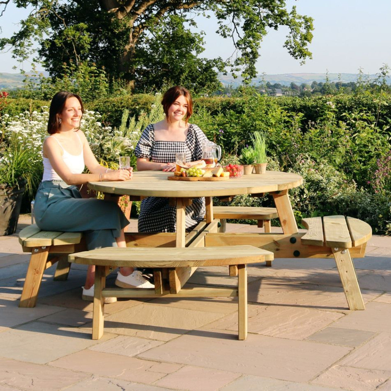 Zest Rose Round Picnic Table | 8 Seater Picnic Table