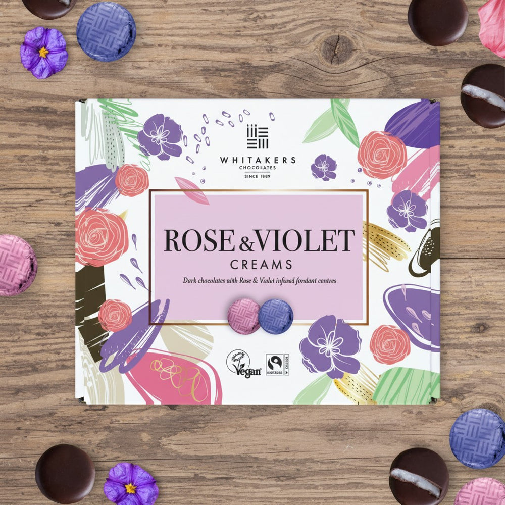 Whitakers Dark Chocolate Rose & Violet Fondant Creams (200g) Fairtrade, Vegan