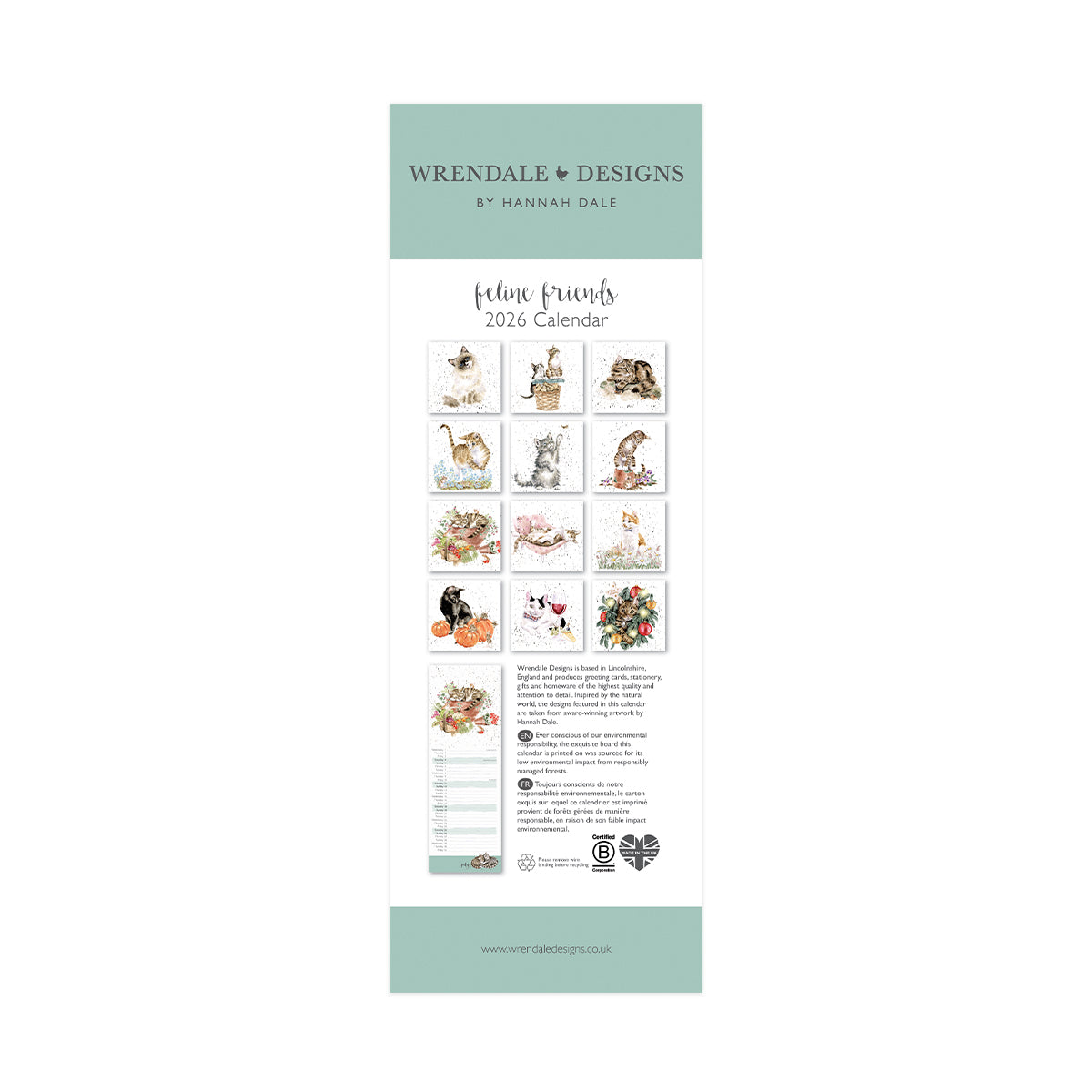 Wrendale Slim Calendar - Feline Friends 2026