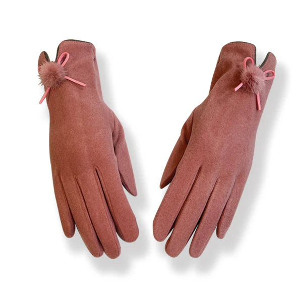 Couthie Ladies Gloves - Plain Light Pink With Pom Pom