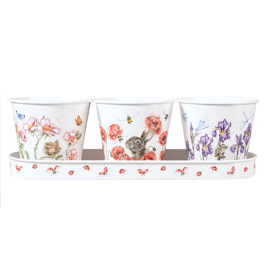 Wrendale Set of 3 Herb Pots - Floral Tray