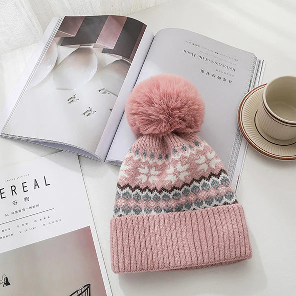 Pom Pom Fairisle Hat Pink