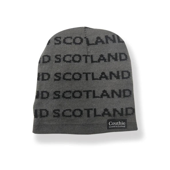 Scotland Beanie Hat Grey With Black Writing