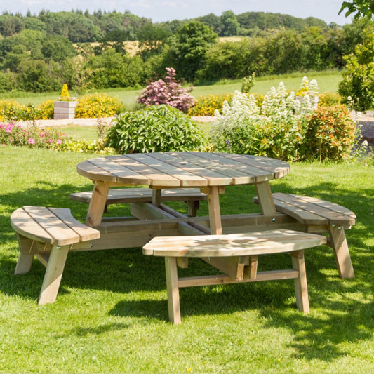 Zest Rose Round Picnic Table | 8 Seater Picnic Table