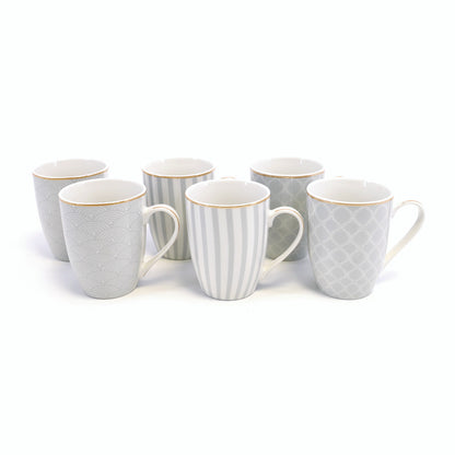 Set 6 Grey Stripe, Net And Rainbow Mug In Hat Box