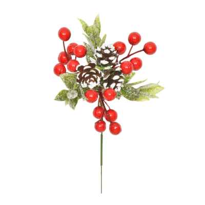 Frosted Foliage Berry Cone Pick 20cm