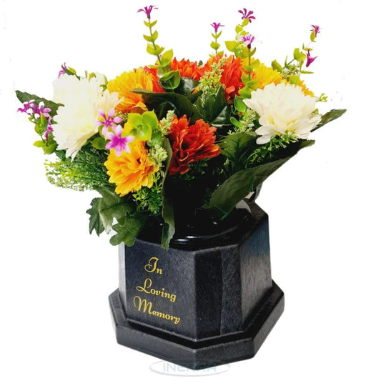 Black Grave Vase Base with Large Artificial Flower Bouquet