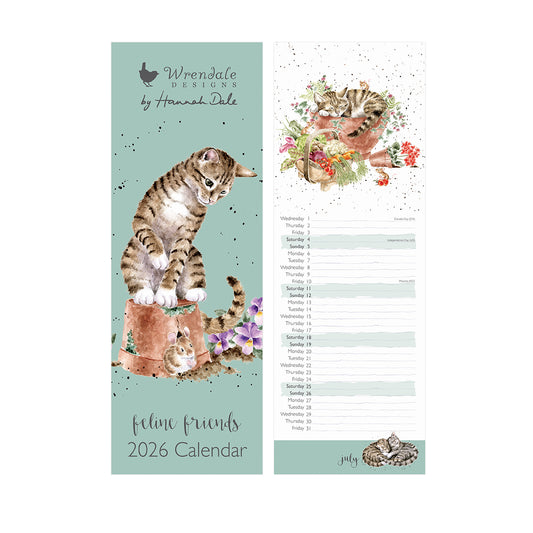 Wrendale Slim Calendar - Feline Friends 2026