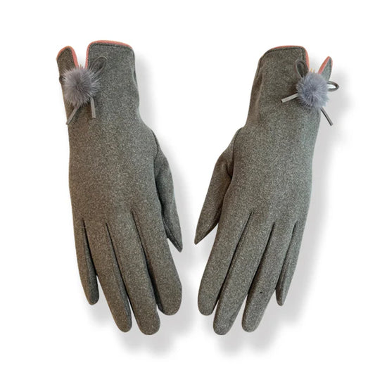 Couthie Ladies Gloves - Plain Grey With Pom Pom