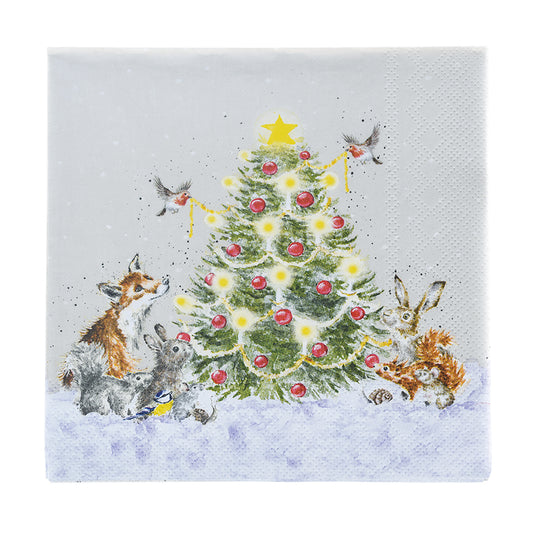 Wrendale Woodland Animals Napkins - Oh Christmas Tree