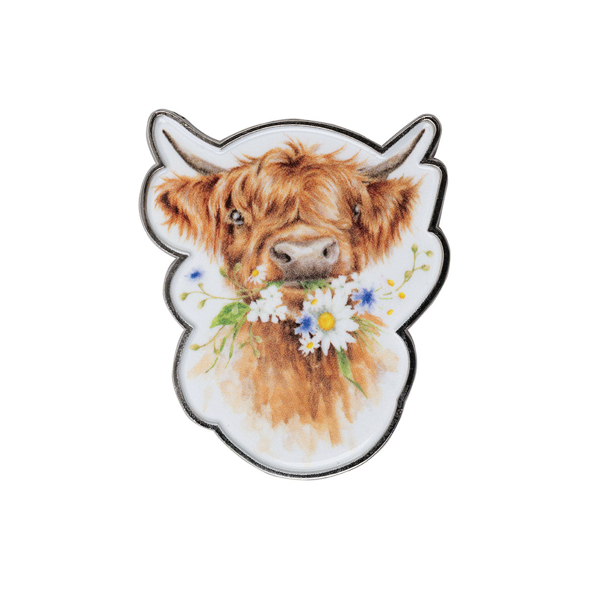 Wrendale Highland Cow Pin Badge - Daisy Coo