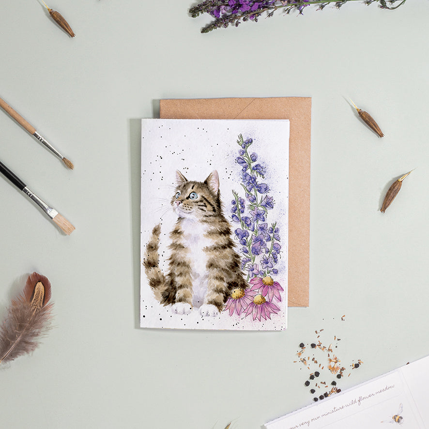 Wrendale Cat Seed Card - Whiskers & Wildflowers