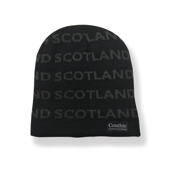 Scotland Beanie Hat Black With Grey Writing