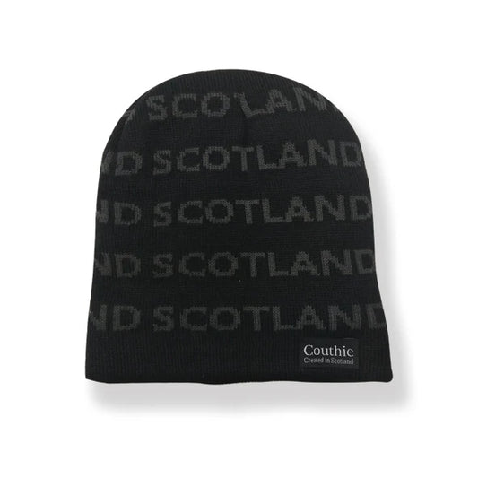Scotland Beanie Hat Black With Grey Writing