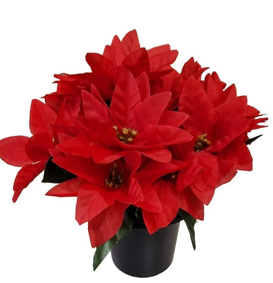 Small Grave Pot - Red Artificial Poinsettias