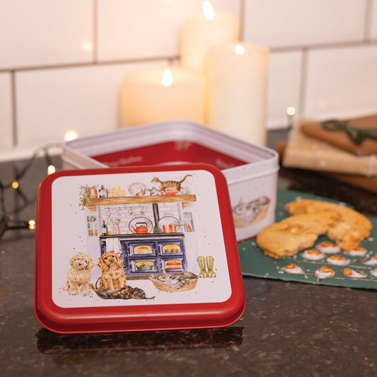 Wrendale Traditional 'Country Kitchen' Dog and Cat Christmas Square Tin