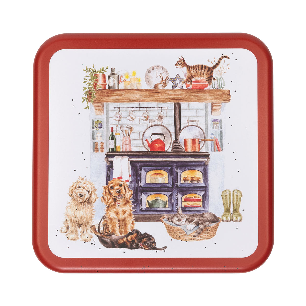 Wrendale Traditional 'Country Kitchen' Dog and Cat Christmas Square Tin
