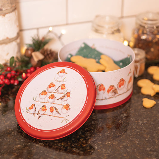 Wrendale Traditional 'Rockin Robins' Robin Christmas Round Tin