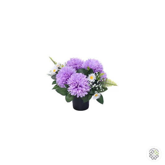Cemetery Grave Vase Pot - Lilac Chrysanthemums & Foliage [optimised-1040-watermarked]