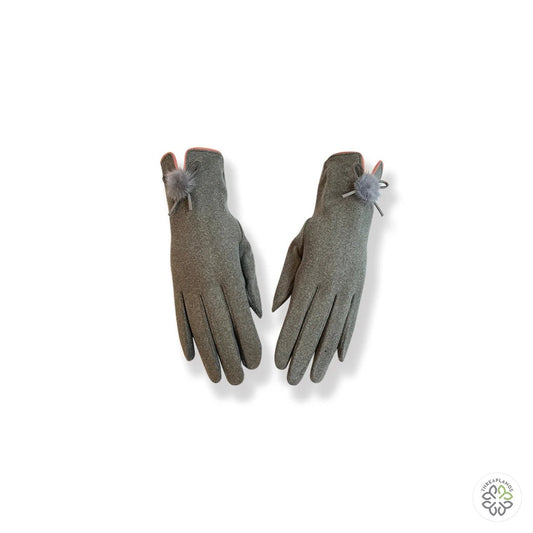 Couthie Ladies Gloves - Plain Grey With Pom Pom [optimised-1040-watermarked]