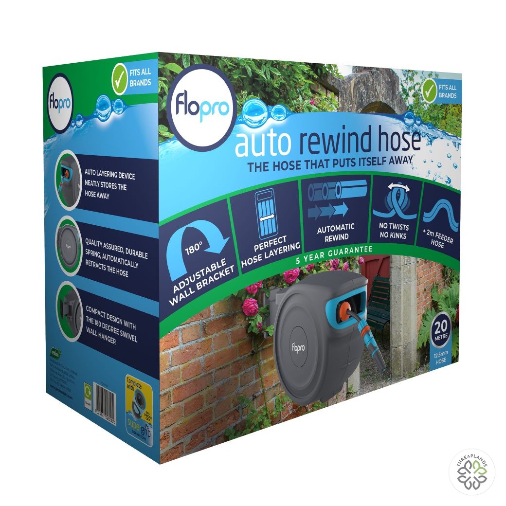 Florpo Auto Rewind Wall Mounted Hose Reel with 20m Hose - Threaplands [optimised-1040-watermarked]