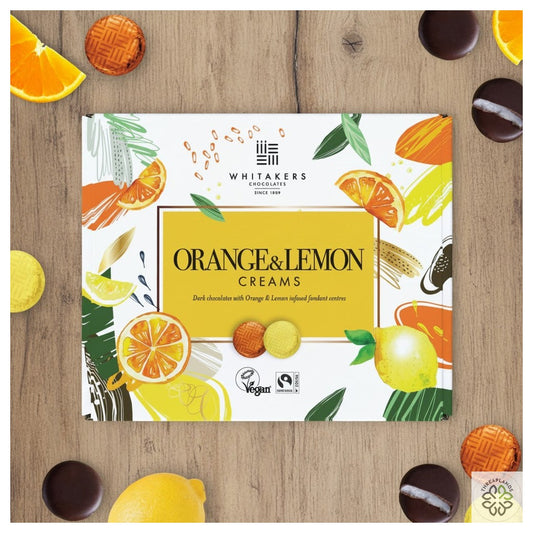 Whitakers Dark Chocolate Orange & Lemon Fondant Creams (200g), Fairtrade, Vegan [optimised-1040-watermarked]
