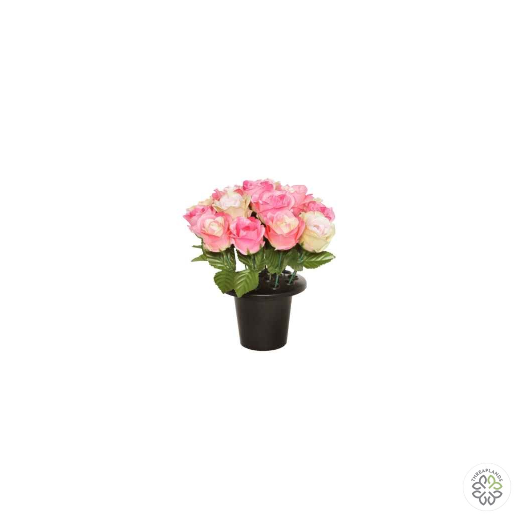 Grave Pot - Pink Open Roses 25cm [optimised-1040-watermarked]