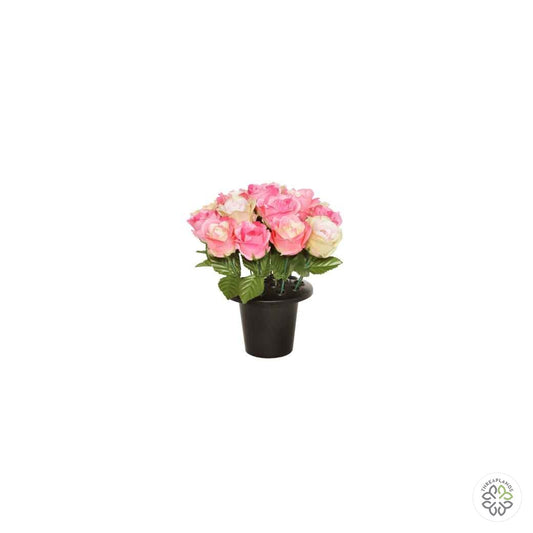 Grave Pot - Pink Open Roses 25cm [optimised-1040-watermarked]