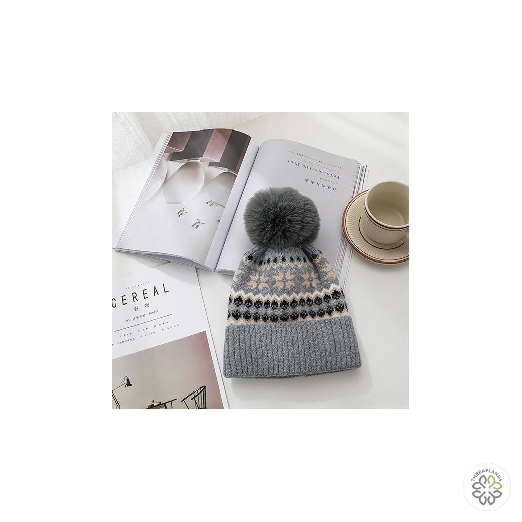 Pom Pom Fairisle Style Hat Grey [optimised-1040-watermarked]