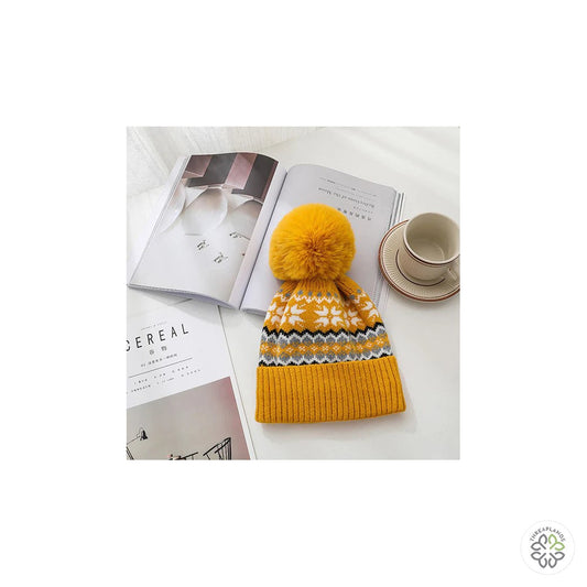 Pom Pom Fairisle Style Hat Yellow [optimised-1040-watermarked]