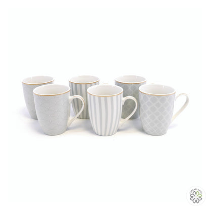 Set 6 Grey Stripe, Net And Rainbow Mug In Hat Box - Threaplands [optimised-1040-watermarked]