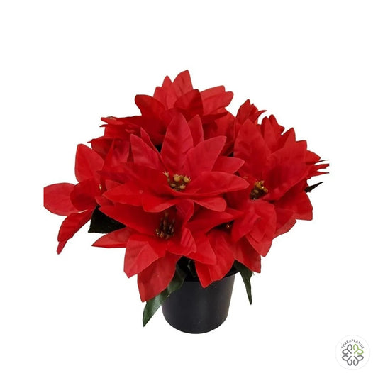 Small Grave Pot - Red Artificial Poinsettias [optimised-1040-watermarked]