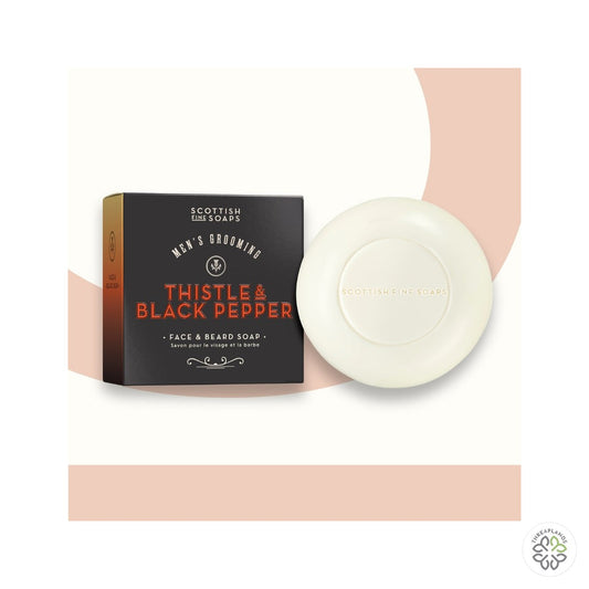 Thistle & Black Pepper Face & Beard Soap 100g - Threaplands [optimised-1040-watermarked]