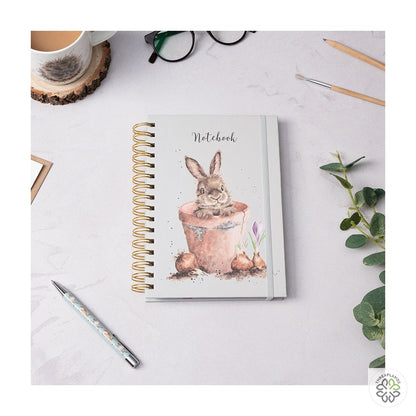 Wrendale A5 Rabbit Notebook - The Flower Pot (Green) [optimised-1040-watermarked]